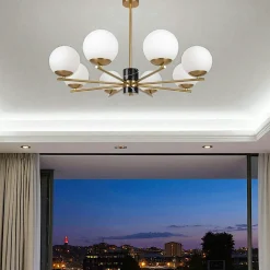 Suspensions / Lustres|DELTONA Suspension moderne – 6 globes & marbre noir 