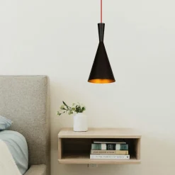 Suspensions / Lustres|SILE Suspension moderne noire mate câble rouge, forme évasée