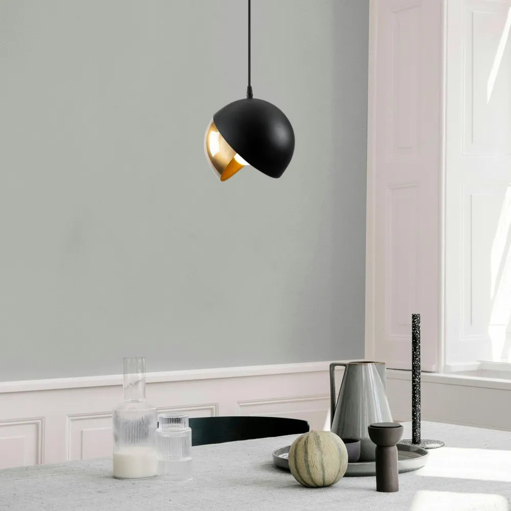Suspensions / Lustres|SILE Suspension moderne noire & doré, 2 demi-sphères