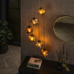 Univers Déco·Design Contemporain|Suspensions / Lustres|Niagara Suspension multiple en verre déformé finition or, cuivre et chrome