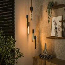 Suspensions / Lustres|Lampes À Poser·Lampe Style Industriel|RALF Suspension noire 9 abat-jour forme tube