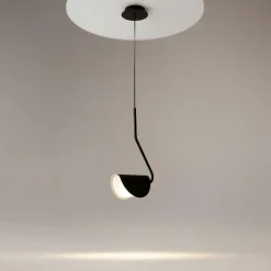 Suspensions / Lustres|LENORE Suspension noire minimaliste - abat-jour plié, tige longue