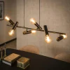 Lampes À Poser·Lampe Style Industriel|Suspensions / Lustres|RALF Suspension salle à manger tige 6 lampes, finition charbon