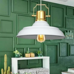 Suspensions / Lustres|SILE Suspension vintage métal blanc & or industriel chic