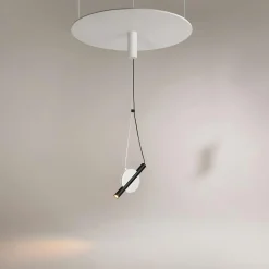 Suspensions / Lustres|MONA Suspension design graphique – disque blanc et tube noir