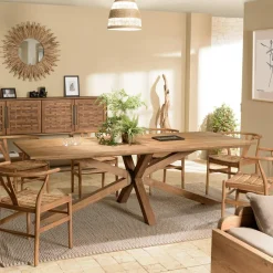 Tables Pied Central|Tables À Manger En Bois|Swing Table à manger 240 cm en teck recyclé massif pied mikado bois