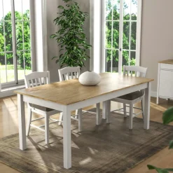 Tables À Manger Rectangulaires|Tables À Manger En Bois|CALMA Table à manger blanche, plateau effet bois clair 180 cm