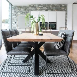 Tables À Manger Rectangulaires|Tables À Manger En Chêne|VOLGA Table à manger bois métal pied croisé 240 cm