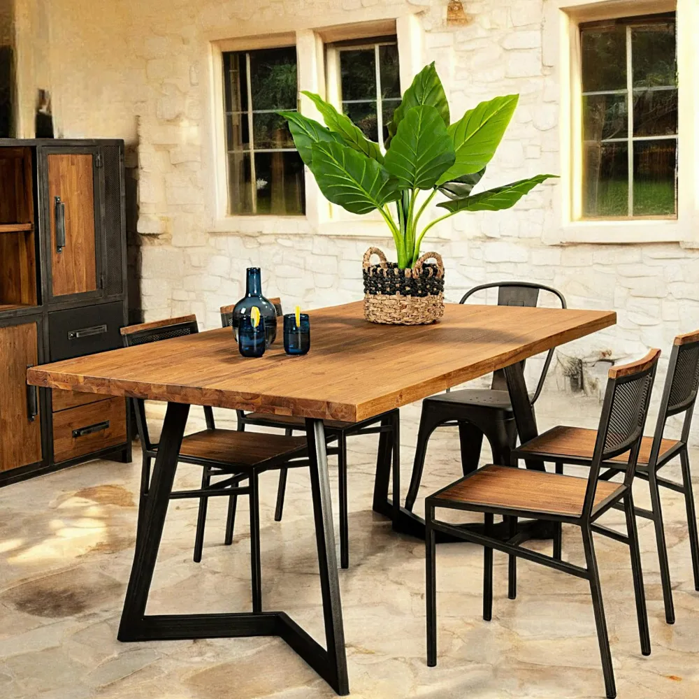 Tables À Manger Industrielles|Tables À Manger Rectangulaires|CLEVELAND Table à manger bois recyclé teck pied accent 220 cm