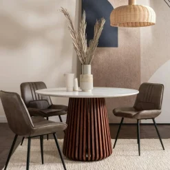 Tables À Manger Rondes|Tables À Manger En Bois|AVENTIN Table à manger en marbre et bois d'acacia massif 120 cm