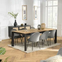 Tables À Manger Rectangulaires|Tables À Manger En Bois|PANAMA Table à manger extensible en teck recyclé pieds métal 220/320 cm