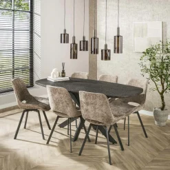 Tables À Manger Industrielles|Tables À Manger En Bois|RALF Table à manger industrielle gris foncé texturée 180 cm