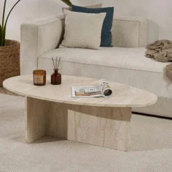 Tables À Manger En Bois|MARFA Table à manger moderne effet travertin pieds en V 180 cm