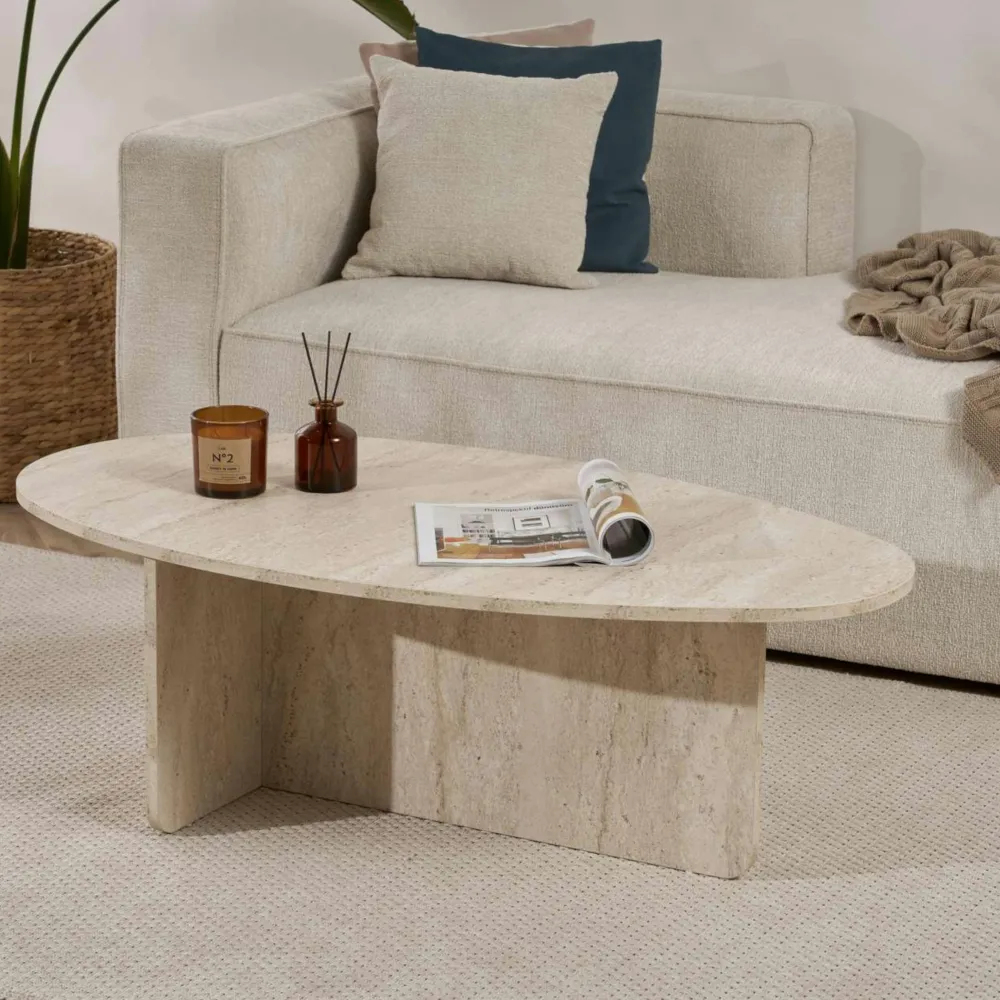 Tables À Manger En Bois|MARFA Table à manger moderne effet travertin pieds en V 180 cm