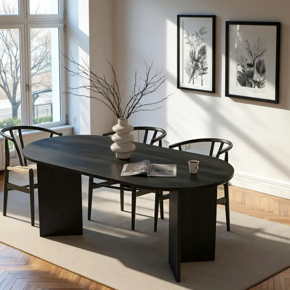 Tables À Manger En Bois|MARFA Table à manger moderne effet travertin pieds en V 180 cm