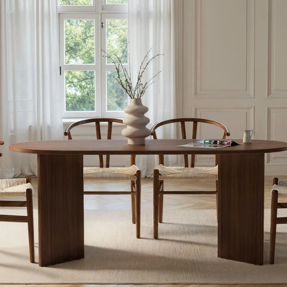 Tables À Manger En Bois|MARFA Table à manger moderne effet travertin pieds en V 180 cm