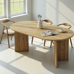 Tables À Manger En Bois|MARFA Table à manger moderne effet travertin pieds en V 180 cm