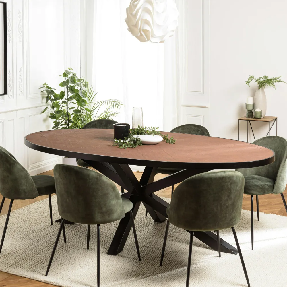 Tables À Manger Industrielles|Tables À Manger En Bois|BIHAR Table à manger ovale bois effet pierre rouille 220 cm