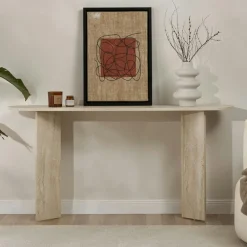 Tables À Manger En Bois|MARFA Table à manger ovale effet travertin pieds en V 200 cm