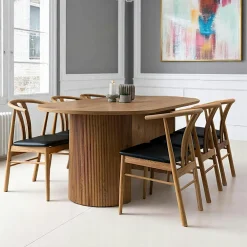 Tables À Manger En Bois|MATERA Table à manger ovale effet bois blond 210 cm