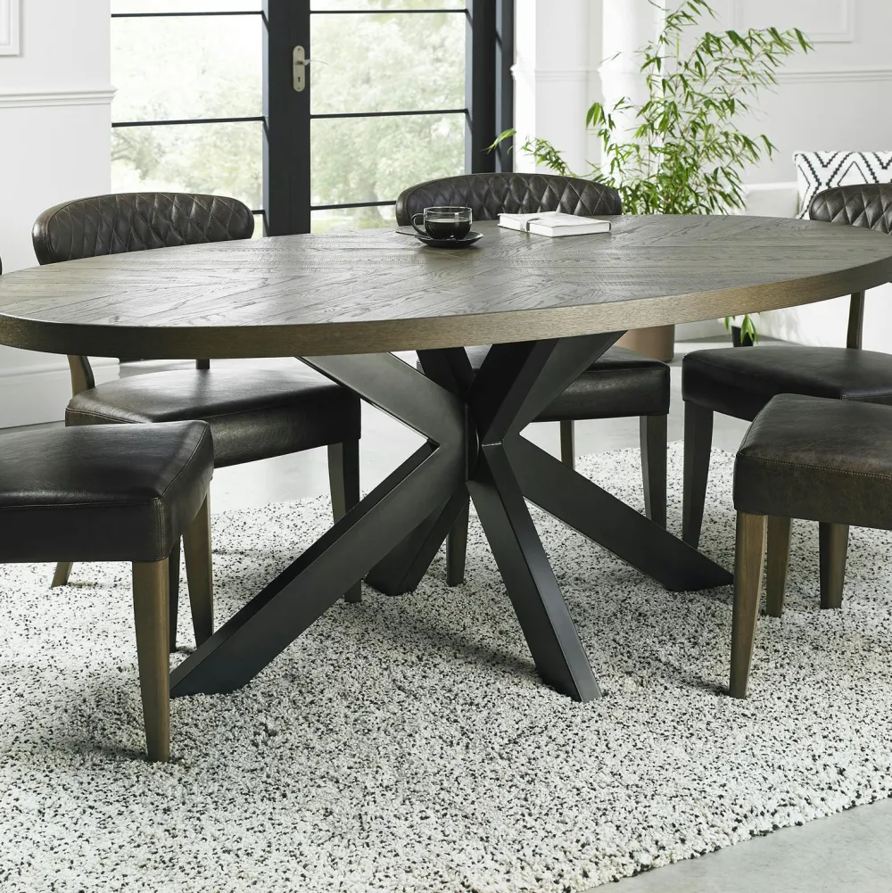 Tables À Manger En Chêne|Tables À Manger En Bois|ARLINGTON Table à manger ovale en marqueterie de chêne 200 cm