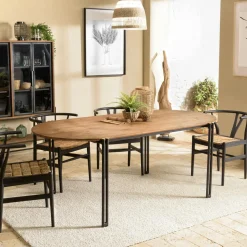 Tables À Manger Industrielles|Tables À Manger En Bois|Swing Table à manger plateau ovale en teck recyclé 200