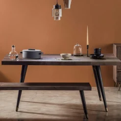 Univers Déco·Vintage|Tables À Manger Vintage|ADÉLAÏDE Table à manger rectangulaire bois recyclé piètement effet laiton vieilli 180 cm