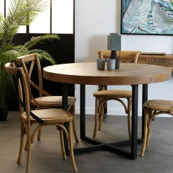 Univers Déco·Loft Industriel|Tables À Manger Industrielles|BRISBANE Table à manger ronde bois recyclé D120