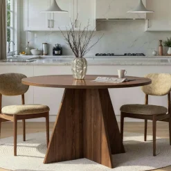 Tables À Manger Rondes|Tables À Manger En Bois|MARFA Table à manger ronde effet bois de noyer Ø120 cm