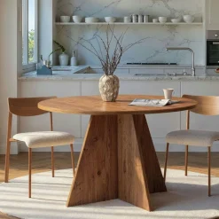 Tables À Manger Rondes|Tables À Manger En Bois|MARFA Table à manger ronde effet bois de pin Ø120 cm