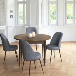 Tables À Manger Rondes|Tables À Manger En Bois|AROLA Table à manger ronde effet bois noyer foncé Ø90 cm