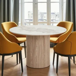 Tables À Manger Rondes|Tables À Manger En Céramique|PRATO Table à manger ronde en céramique effet marbre Ø120 cm