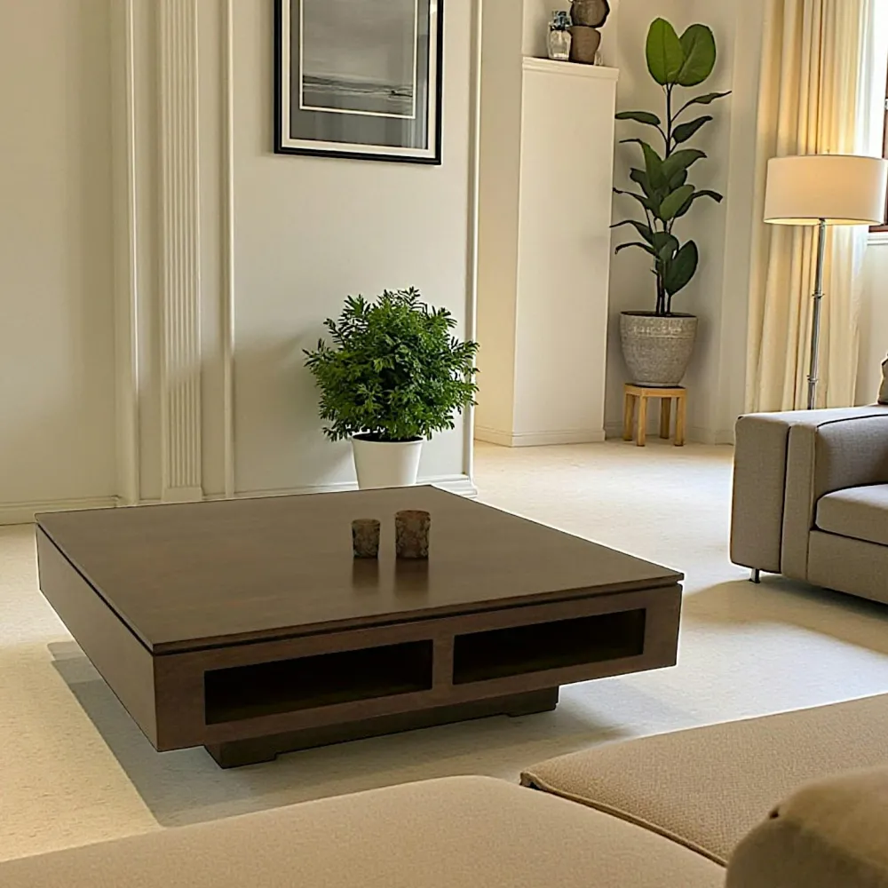 Tables Basses Carrées|Helena Table basse 1 niche hévéa 100X100cm