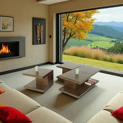 Tables Basses Carrées|Olga Table basse 4 parties hévéa 100cm