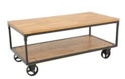 Tables Basses Vintage|Tables Basses À Roulettes|Loft / Loft Colors Table basse à roulettes double plateaux en Hévéa recyclé naturel et métal 120x60x47cm LOFT