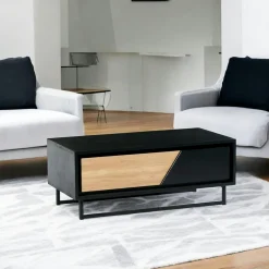 Tables Basses Design|Tables Basses À Tiroirs|ANINA Table basse 1 tiroir bois noir et blanc