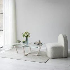 Tables Basses En Verre|LHASA Table basse blanche design - verre trempé, pied croisé