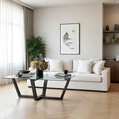 Tables Basses En Verre|LHASA Table basse blanche design - verre trempé, pied croisé