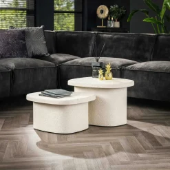 Tables Basses Design|TAJ Table basse blanche en marbre composite forme haricot