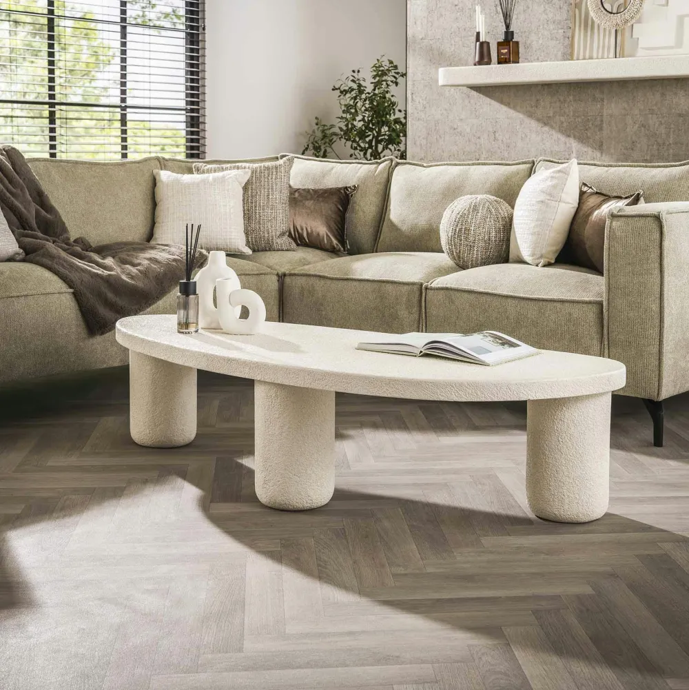 Tables Basses Design|TAJ Table basse blanche en marbre composite forme haricot