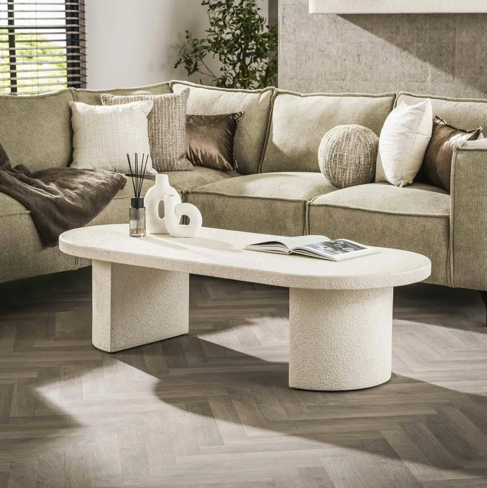 Tables Basses Design|TAJ Table basse blanche en marbre composite forme haricot