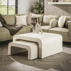 Tables Basses Design|TAJ Table basse blanche en marbre composite forme haricot