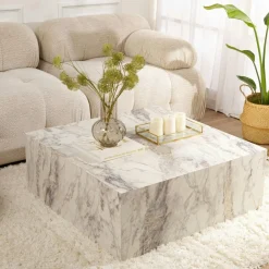 Tables Basses Carrées|MARFA Table basse carrée design effet marbre blanc