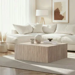 Tables Basses Carrées|MARFA Table basse carrée design effet marbre blanc