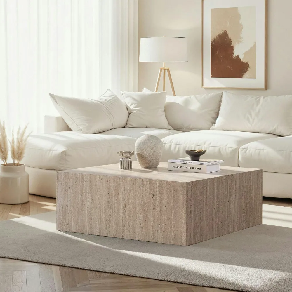 Tables Basses Carrées|MARFA Table basse carrée design effet marbre blanc