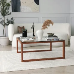 Tables Basses En Verre|LHASA Table basse carrée en verre et bois brun