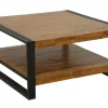 Tables Basses Carrées|Tables Basses Industrielles|Docker Table basse carrée hévéa recyclé naturel et métal noirci 2 plateaux 90X90X45cm