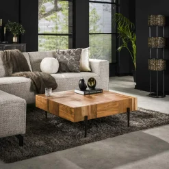 Tables Basses Carrées|Melbourne Table basse carrée motif damier en bois d'acacia