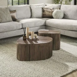 Tables Basses Design|Tables Basses Gigognes|YOGY Table basse design en bois de teck avec plateau étoilé (lot de 2)