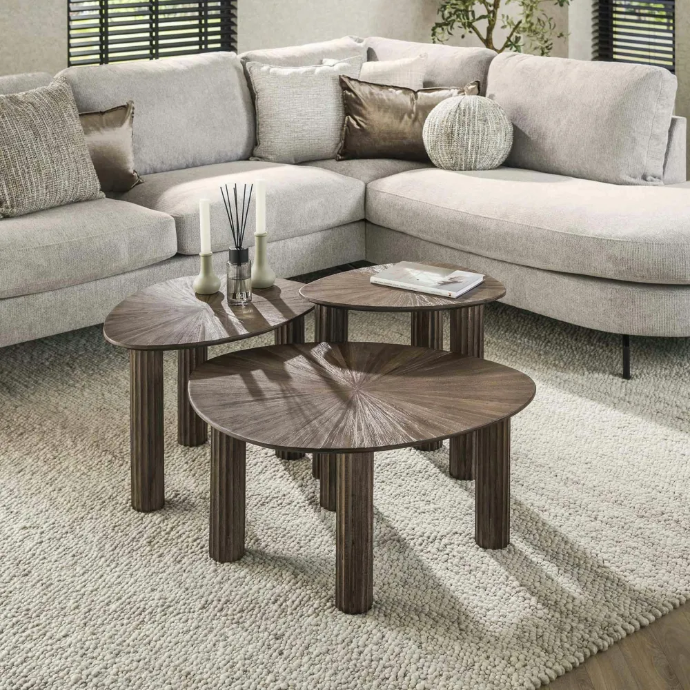 Tables Basses Design|Tables Basses Gigognes|YOGY Table basse design en bois de teck avec plateau en marqueterie (lot de 2)